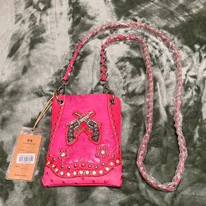 Hot Pink Studded Western Crossbody Phone Bag